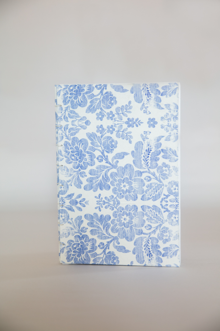 Distressed Blue Floral on White